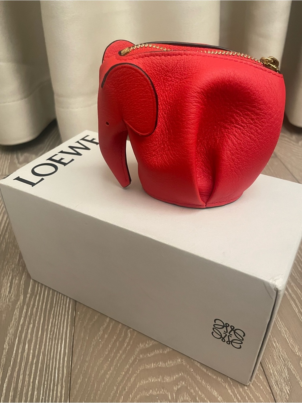 NWOT- Authentic Loewe Elephant Coin Pouch in Red with Original Box and Dust Bag